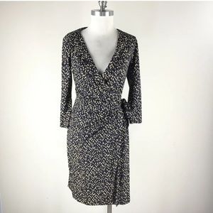 Ann Taylor Rectangle Print Wrap Dress Three-Quarter Sleeve Medium
